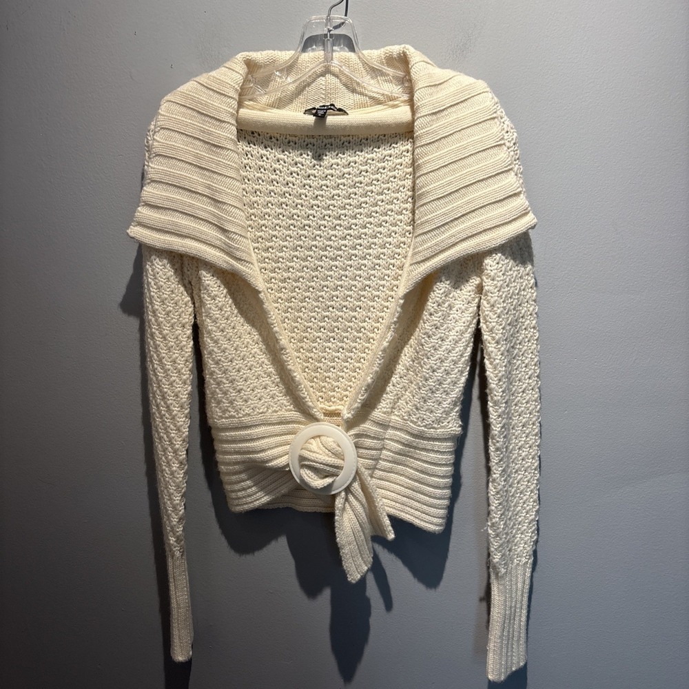 VTG BEBE CREAM KNIT CARDIGAN Wool Blend Preppy Cottagecore Women's M